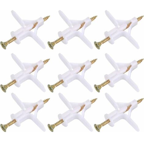 VURAHOME - 100 chevilles pour cloison sèche, 50 chevilles en plastique avec 50 vis pour cloison sèche, vis autotaraudeuses et kit de fixation pour étagère, bloc creux, (1/5)
