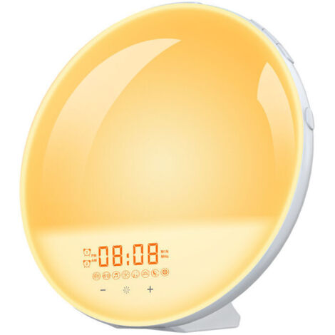 VURAHOME - Réveil avec lumière, radio-réveil Simulateur d'aube et de crépuscule 7 sons naturels Fonction Snooze Radio FM Jaune LED Lampe de chevet Lumière d'ambiance Lumière de réveil Cadeau