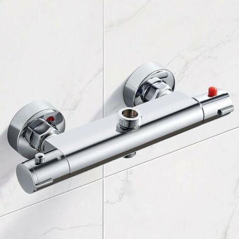 VURAHOME - Mitigeur thermostatique argent chauffe-eau électrique chaud et froid installation encastrée robinet de douche thermostatique en cuivre complet 23cm (1/5)