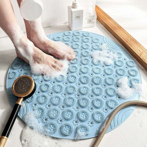 PVC Tapis de Bain Massage Rond, Tapis Douche Antidérapant, Tapis de Salle de Bain Antibactérien, Tapis de Baignoire Lavable en Machine,Résistant moisissure Bleu (1/4)