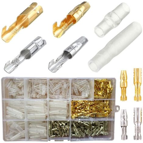 VURAHOME - Laiton Bullet Connecteurs Kit,400Pcs 3.9Mm Bullet Terminal Connecteur Mâle Et Femelle Avec Manchons Isolants, Cosse Electriques Moto Cosse Bullet Connecteur Electrique Moto Cosse Ronde A Se (1/5)