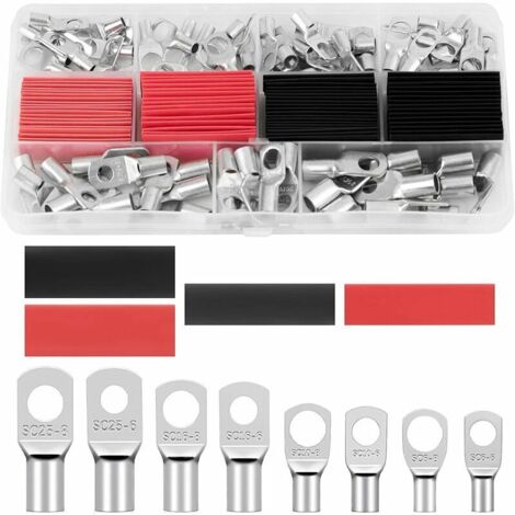 VURAHOME - 140PCS Cosses à Sertir Kit 60 Cosse Anneau a Sertir Electrique avec 60 Cosse Borne Batterie Tubulaire de 6/10/16/25mm² Cosses Electriques Connecteur SC pour Voiture Batterie,Superma (1/5)