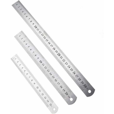 VURAHOME - 3 Pièce règles en acier inoxydable, 15 cm (6”) / 20 cm (8”) / 30 cm (12”), ensemble règles en métal précision double face, outil mesure bord droit, pour les dessins d'ingénierie bureau (1/5)