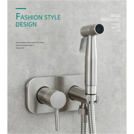 VURAHOME - Kit Douchette WC,Toilette Bidet Spray, Bidet Pulvérisateur de Douche Kit en Laiton Kit Mitigeur Douchette à Main Mural argent