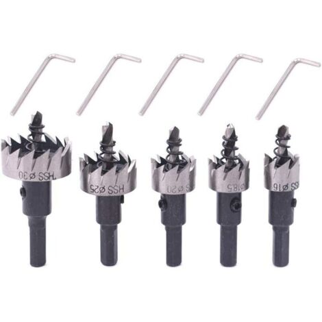 5 Pcs Scies-Cloches Drill,Multi-Dents en Acier Inoxydable MéTal Fore,DiamèTre 16 mm  18,5 mm  20 mm  25 mm  30 mm (1/5)