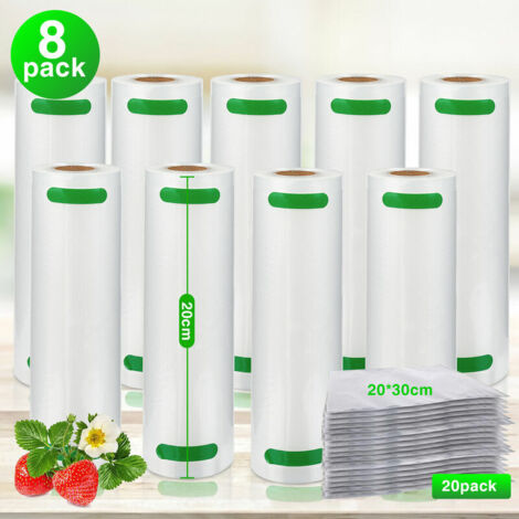 VURAHOME - 8x rouleaux sous vide sacs sous vide 20 x 600 cm film sous vide film sous vide scellant sous vide + 20x sacs