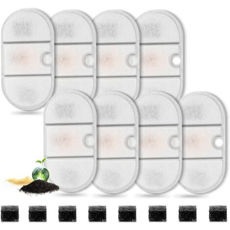 VURAHOME - Lot de 8 filtres pour Fontaine d'eau de Chat avec 8 éponges, Filtre de Rechange pour Fontaine d'eau 71oz/2.1L PLWF002 Capsule d'eau pour Chien (1/5)