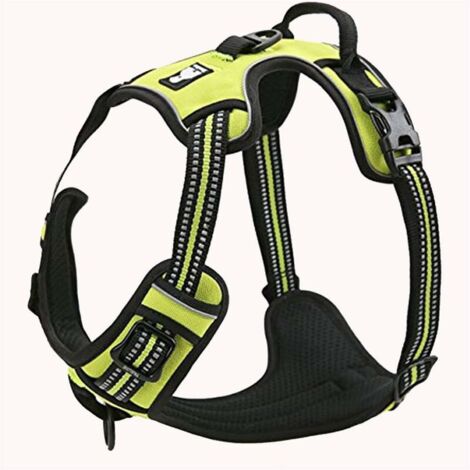 VURAHOME - Réfléchissant Harnais De Chien Réglable Décourager Tirer Pet Gilet Durable en Nylon De Voiture (Jaune Fluo, XL) (1/4)