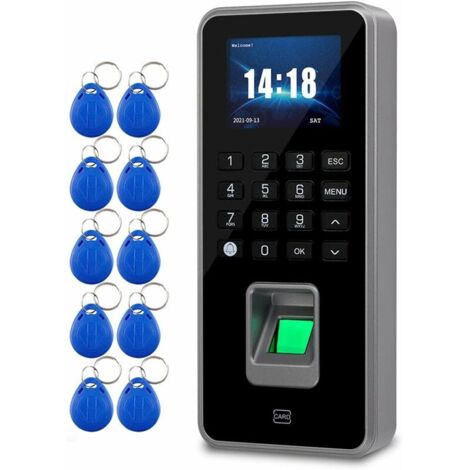 VURAHOME - Contrôle d'accès des empreintes digitales Clavier RFID Système de contrôle d'accès biométrique USB Machine d'assistance électronique + 10 porte-clés, Gris (1/5)