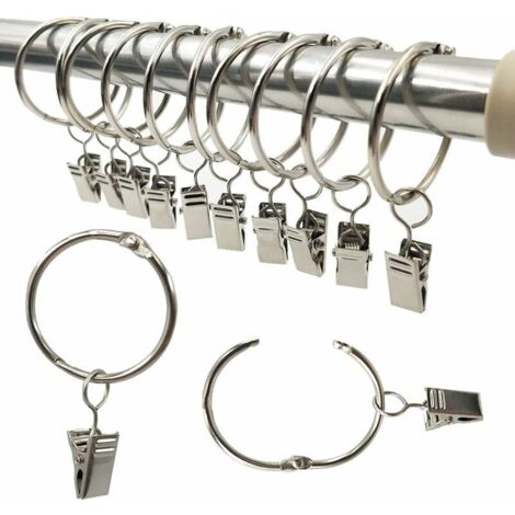 VURAHOME - Anneaux pour Rideaux,40 Pièces Anneau Rideau avec Pinces,Décoratif Métal Drapé Clip Crochets Ensemble Diamètre Intérieur de 25mm Argent,Antirouille,Facile Ouvert Anneaux à Pince