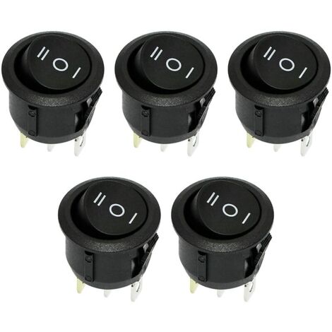 RIIEYOCA Interrupteur à bascule rond 5 pièces, interrupteur à bascule 3 broches 3 positions interrupteur à bascule à bascule ON-Off 6A/250V AC (noir) (1/5)