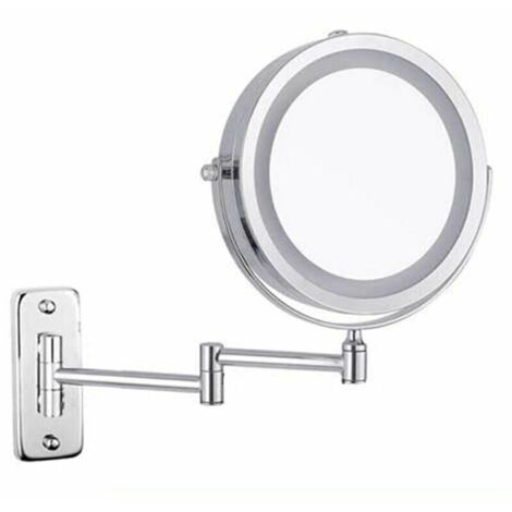 VURAHOME - Miroir de maquillage mural Feelglad, miroir grossissant à DEL double face 10X, miroir de courtoisie cosmétique extensible pivotant à 360 °, alimenté par piles (non incluses), chrome, 7 pouc (1/5)
