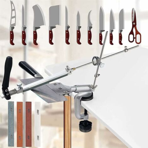 VURAHOME - Aiguiseurs Manuels Professionnels Avec 4 Meules, Affûteur De Couteaux À Angle Fixe Rotatif Pro Rx-008, Ensemble D'Outils D'Affûtage De Cuisine Professionnels (1/5)
