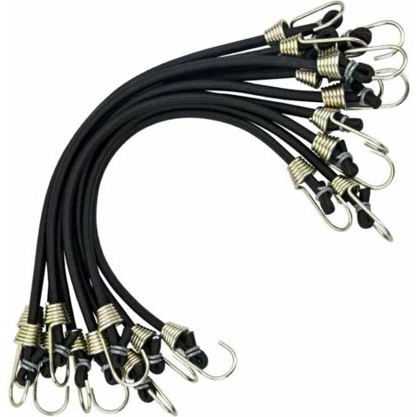 10 Pices Tendeurs avec Crochets Mini Elastiques Tendeurs Universels Robustes Tendeurs Sandow avec 2 Crochet Rsistants Sangle pour Tente Camping Moto Remorque Bagage Voiture et Vlo, Noir (1/5)