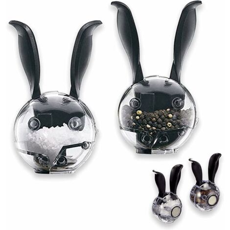 VURAHOME - Moulin à poivre noir manuel, ensemble de moulins à sel et à poivre, oreilles de lapin noir en forme de boule, salières et poivrières à grossièreté réglable, 2 pièces (1/5)