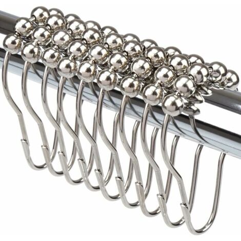 VURAHOME - Ensemble De 12 Crochets Crochets Pour Rideaux De Douche Anneaux Pour Rideaux En Acier Inoxydable Avec Boules En Métal Poli Anneaux Pour Rideaux Robustes Pour Salles De Bains (1/5)