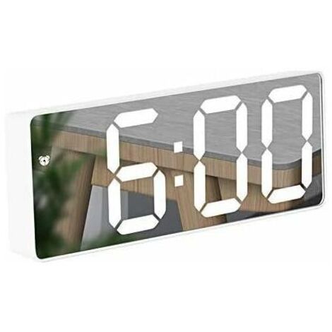 Réveil Miroir, Réveil Numérique avec Affichage à LED de Date/Température/Snooze/ 2 Alarme/Port de Recharge USB, pour Voyage Chambre Bureau Cuisine - Blanc (1/5)