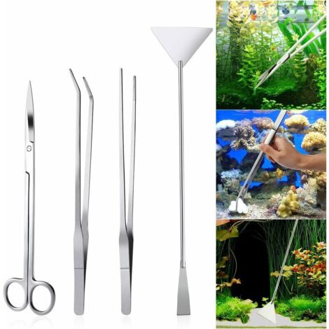 VURAHOME - 4 Pièces En Acier Inoxydable Réservoir D'Aquarium Plante Aquatique Pince À Épiler Et Ciseaux Spatule Ensemble D'Outils (1/5)