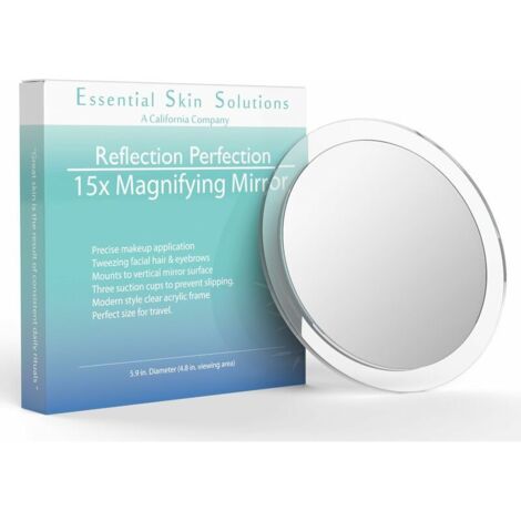 Miroir Grossissant 15X - Utilisation Pour L'Application De Maquillage - Épilation - Et Élimination Des Points Noirs/Imperfections - Miroir Rond Avec Trois Ventouses (1/4)