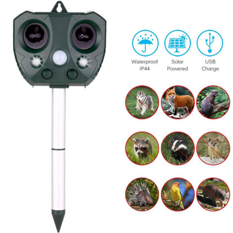 VURAHOME - Solaire A Ultrasons Repeller Etanche Animaux Nuisibles Exterieur Expulseur Avec Detecteur De Mouvement Et Lumiere Clignotante Repeller Pour Chats Chiens Repel-Pesticides
