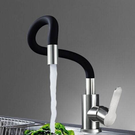 VURAHOME - Robinet Cuisine Douchette, Mitigeur Cuisine Noir avec Douchette extractible 1 jets, Robinetterie de Cuisine en Acier Inoxydable Eau chaude et froide réglabl Arbitraire Pivotant 360° (1/5)