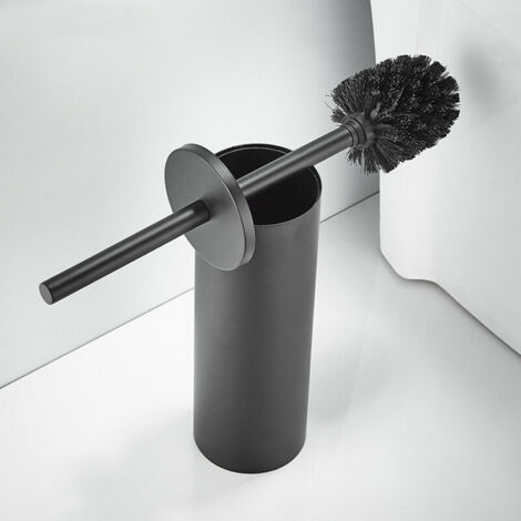 Brosse de toilette en acier inoxydable 304 avec porte-seau long Brosse de toilette ronde salle de bain (noir) (1/5)