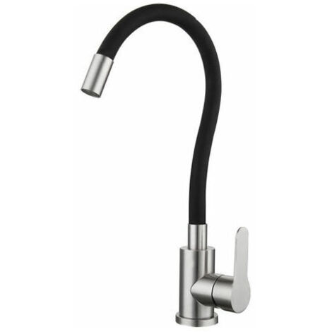VURAHOME - Robinet de cuisine en forme de mémoire, évier incurvé en silicone noir, robinet en chrome, rotation à 360 ° (1/4)