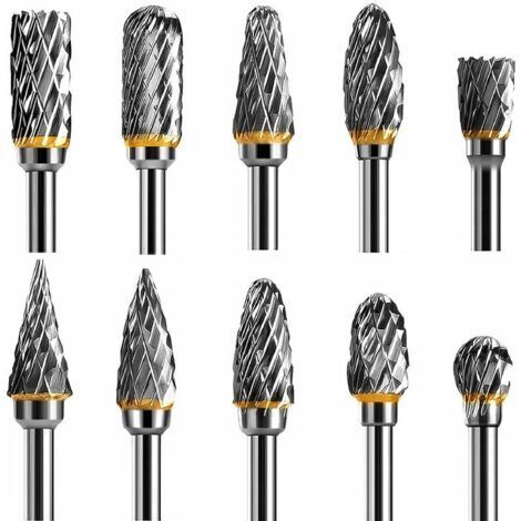 VURAHOME - Lot de 10 fraises rotatives en carbure de tungstène à double tranchant avec tige de 1/8" pour la sculpture sur bois, le polissage du métal, la gravure et le perçage. (1/5)