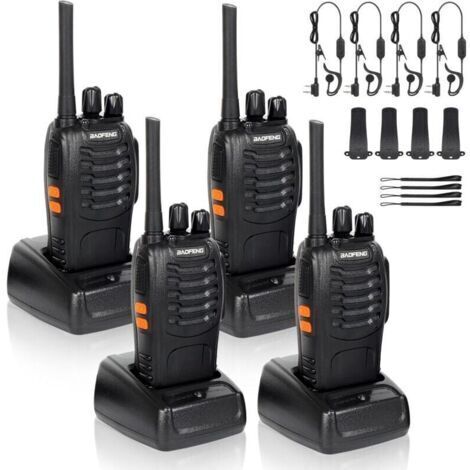 VURAHOME - 4 x talkies-walkies radio à deux canaux 400-470 MHz talkies-walkies avec écouteurs d'origine émetteur FM radio portable rechargeable 16 canaux - noir (1/4)