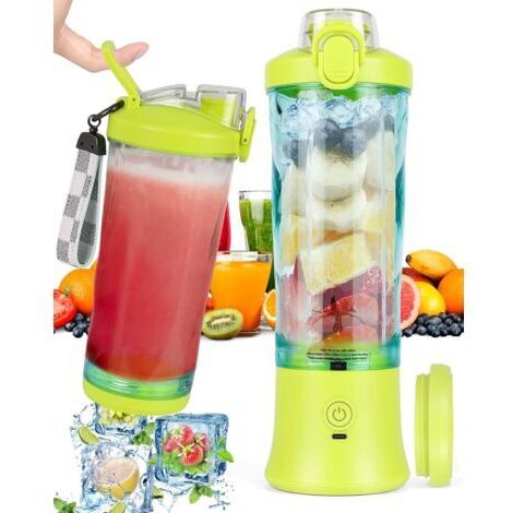 VURAHOME - Mixeur à smoothies portable 600 ml avec 6 lames 4000 mAh Mini mixeur peut presser 25 tasses de jus pour le bureau, le camping et les voyages,jaune (1/5)