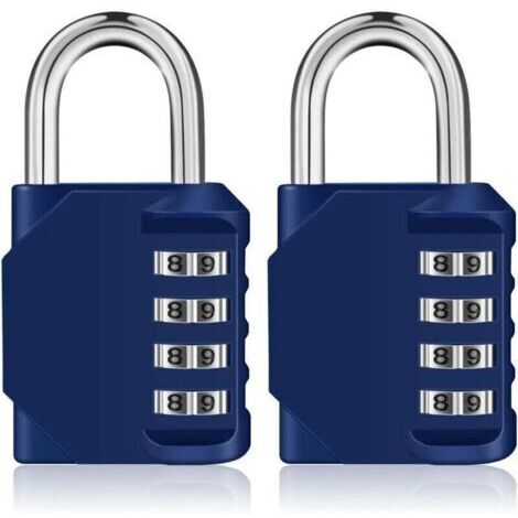 VURAHOME - Cadenas code casier, XU, 4 chiffre Cadena a combinaison pour vestiaire sport, Scolaire, College, Exterieur Serrure a numero pour portail, Abri de jardin (2 pièces, Bleu) -