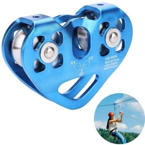 VURAHOME - Poulie Tandem Speed Double Trolley Sauvetage Escalade Double Poulie avec , XU,Roulement à Billes Rock/ Simple Poulie Aluminium Fixe Eye Escalade Poulie, Bleu - (1/4)