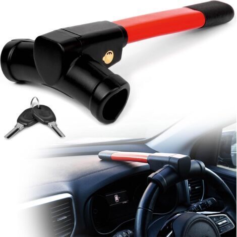 VURAHOME - Verrou de volant en T rouge – Dispositif antivol de voiture haute visibilité – Verrouillage de direction de voiture adapté à la sécurité de voiture pour voiture, van et caravane, 2 clés (1/4)