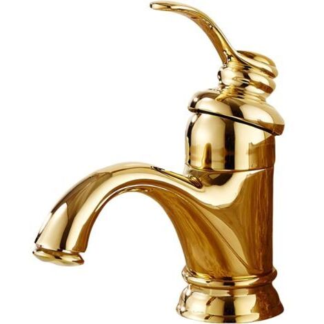 VURAHOME - Robinet de lavabo de Salle de Bains doré, Robinet de lavabo monotrou à Montage sur Pont en Laiton, mitigeur d'évier Chaud et Froid for lavabo de Salle de Bains( Tuyaux Non Incluse) (1/4)