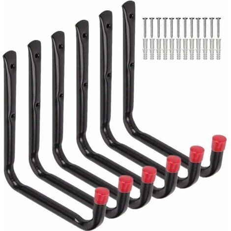 VURAHOME - Lot de 6 crochets de rangement robustes pour garage, 20 cm, support mural pour tuyau d'arrosage, chaise pliante et vélo (1/4)