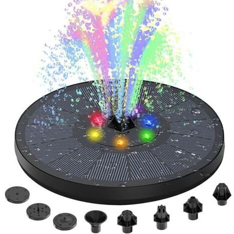 VURAHOME - Fontaine solaire 3 W Mise à niveau Pompe solaire pour bassin avec 8 effets, fontaine solaire pour jardin avec batterie (1/5)