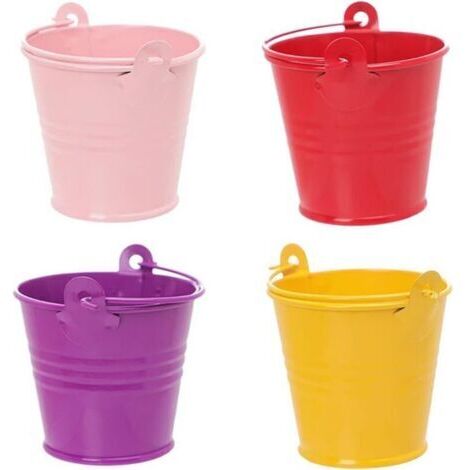VURAHOME - 12 Pièces Mini Seaux Plante, XU, Mini Seau Métal, Mini Seaux Métal avec Poignées, Mini Seaux Métal pour Pot Fleurs pour Cadeau d'Invité, Mariage, Fête, Bonbons, Jardin (4 Couleurs) - (1/4)