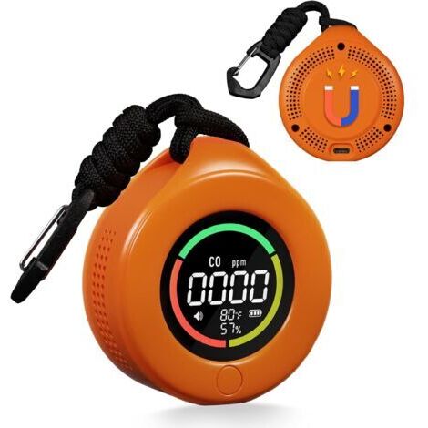 VURAHOME - Détecteur de monoxyde de carbone portable, mini détecteur de température/humidité/CO 3 en 1, autonomie de 144 heures, batterie 1000 mAh, capteur d'alarme pour camping en plein air, etc. (Or (1/5)