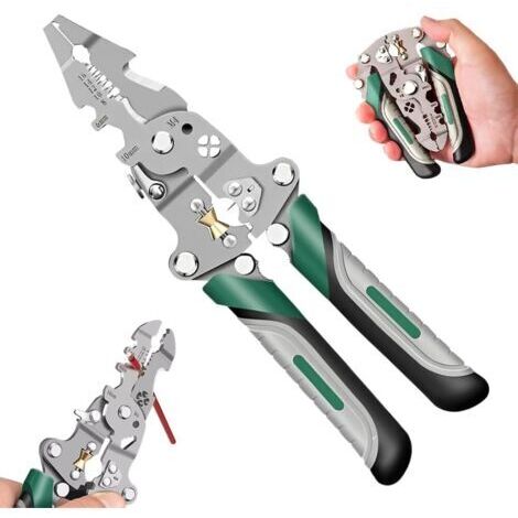 VURAHOME - 18 In 1 Foldable Wire Stripper,Multifonctionnel Pince à Dénuder Acier Inoxydable,Pince a Sertir pour Dénuder et Couper Câbles,Professional Pince a Denuder Electricien (1/4)