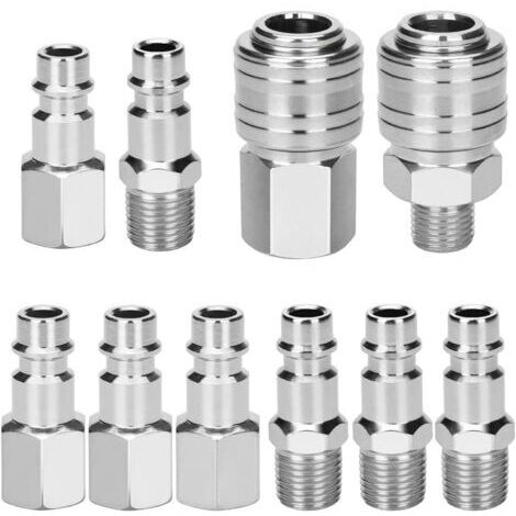 VURAHOME - Accessoires pour compresseur, raccord rapide pneumatique Euro 1/4" BSP, kit compresseur pneumatique, raccords mâles et femelles pour tuyaux d'air comprimé (10 pièces) (1/4)