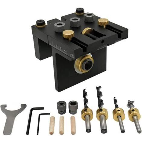VURAHOME - Kit de gabarit de cheville à bois 3 en 1 avec clip de positionnement Guide de perçage réglable Perforateur Locator Outils de menuiserie (1/5)