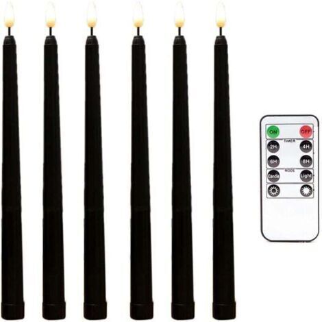 VURAHOME - 6 Pièces Séries Bougies Coniques Noires Sans Flamme Scintillantes avec Minuterie à Distance à 10 Touches, XU, Bougies de Fenêtre de Chandeliers à Led à Piles - (1/4)