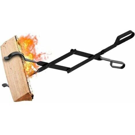 VURAHOME - Pince à bois cheminée 66cm avec poignées À toute épreuve Pinces à feu pour Intérieur Poêle à , XU,bois Fer forgé Pinces À Bois De plein air Pince à bûches de bois pour Feu de camp Foyer Out (1/4)
