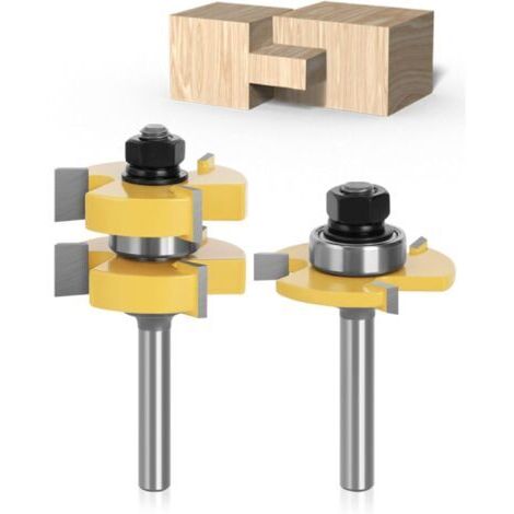 VURAHOME - Lot de 2 coffret de fraise pour defonceuse et affleureuse manche Jeu de couteaux en forme de T à 3 dents forme de tige en T de 8 mm Outil de Travail du Bois (1/4)