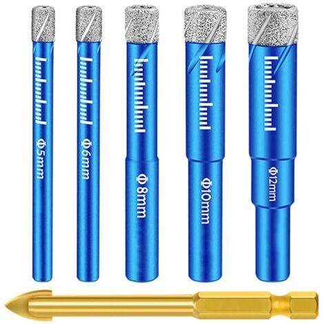 VURAHOME - 6 Pièces Foret Diamant Carrelage, 5,6,8,10,12 mm, Metal pour Carrelage de 6mm, Meche Carrelage pour Céramique Verre Granit Marbre Quartz (1/4)