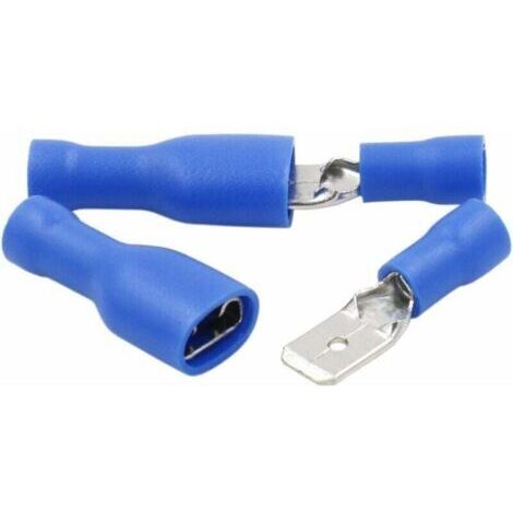 VURAHOME - Fiche/prise à déconnexion rapide en vinyle entièrement isolée, XU, FDFD+MDD2-250, Cosse de cable 6,3 x 0,8 mm, Pour 1,5-2,5 mm2 (16-14 AWG), Bleu, 100 pièces - (1/4)