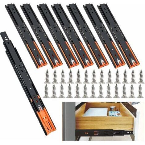 VURAHOME - Glissières de tiroir à fermeture amortie - Lot de 8 - Longueur 250 mm - Silencieuses - Charge maximale 35 kg (1/5)