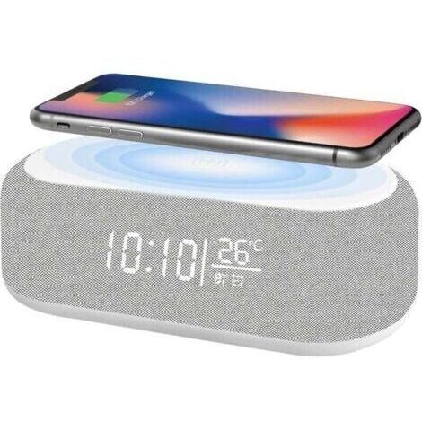 VURAHOME - Réveil numérique, XU, Audio numérique Bluetooth 9 couleurs de veilleuse, Haut-parleur Bluetooth, Chargeur sans pour iPhone/Samsung, Affichage température, LED à intens