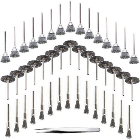 VURAHOME - 45 Pièces Outil de Perceuse à Bois Brosse Métallique Fil d'Acier Inoxydable Brosse de Perceuse Rotative en Métal, Argent (Acier Inoxydable) (1/5)