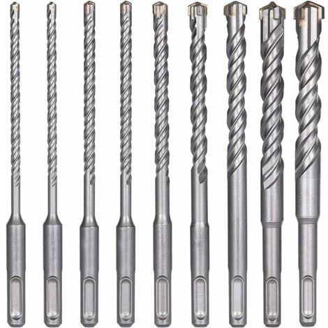 VURAHOME - Forets à béton SDS-Plus 9 pièces – Diamètres 5 à 16 mm – Longueur 160 mm – Pointe en carbure de tungstène pour performance optimale (1/5)